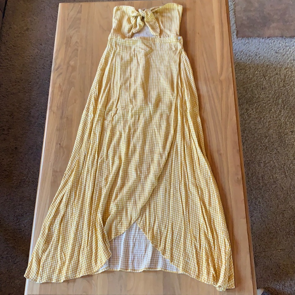 Gingham Yellow and White Strapless Dress